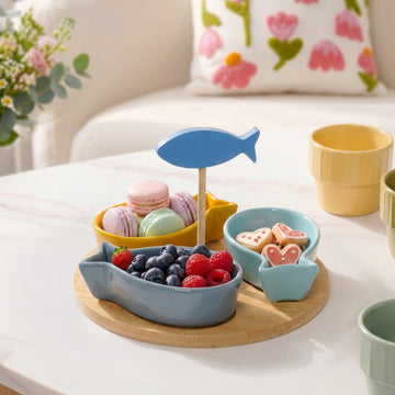 Fish Ceramic Bamboo Platter Set Of 5