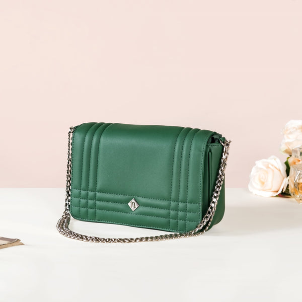 Cross Body Shoulder Bag With Chain Strap Green