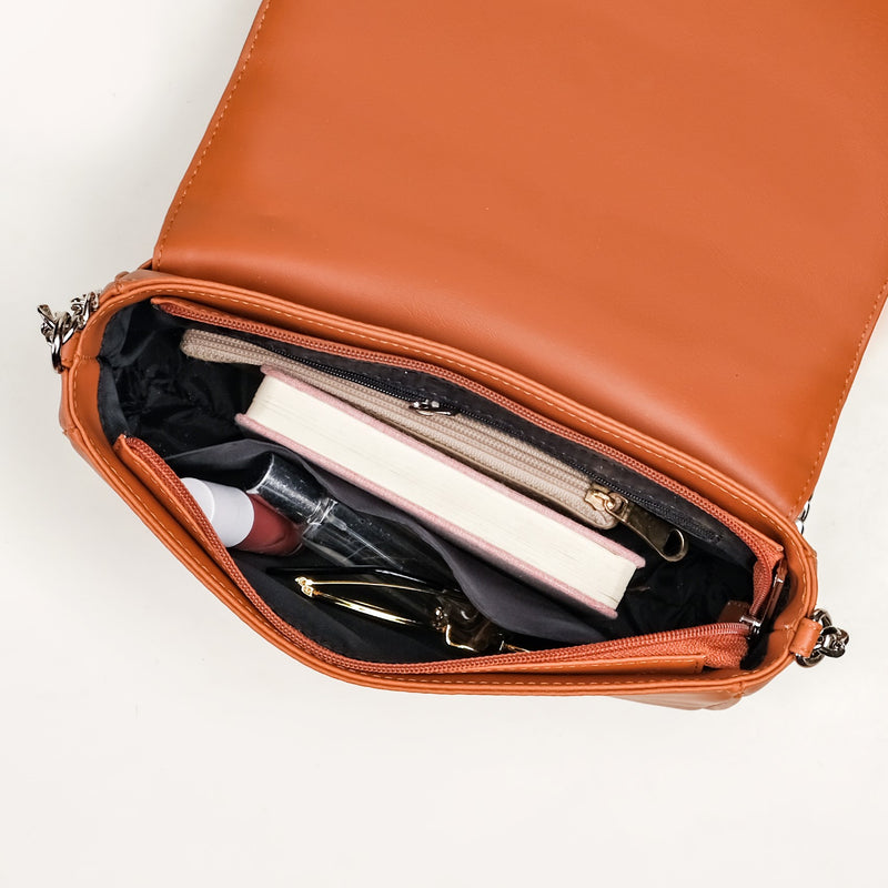 Classic Flap Shoulder Bag With Chain Brown