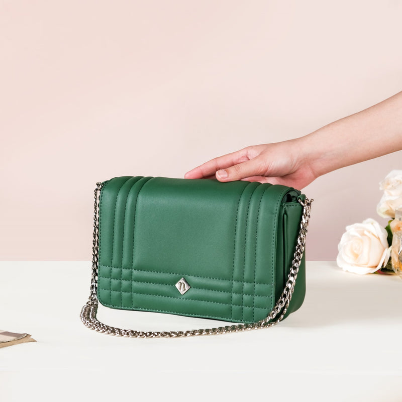 Cross Body Shoulder Bag With Chain Strap Green