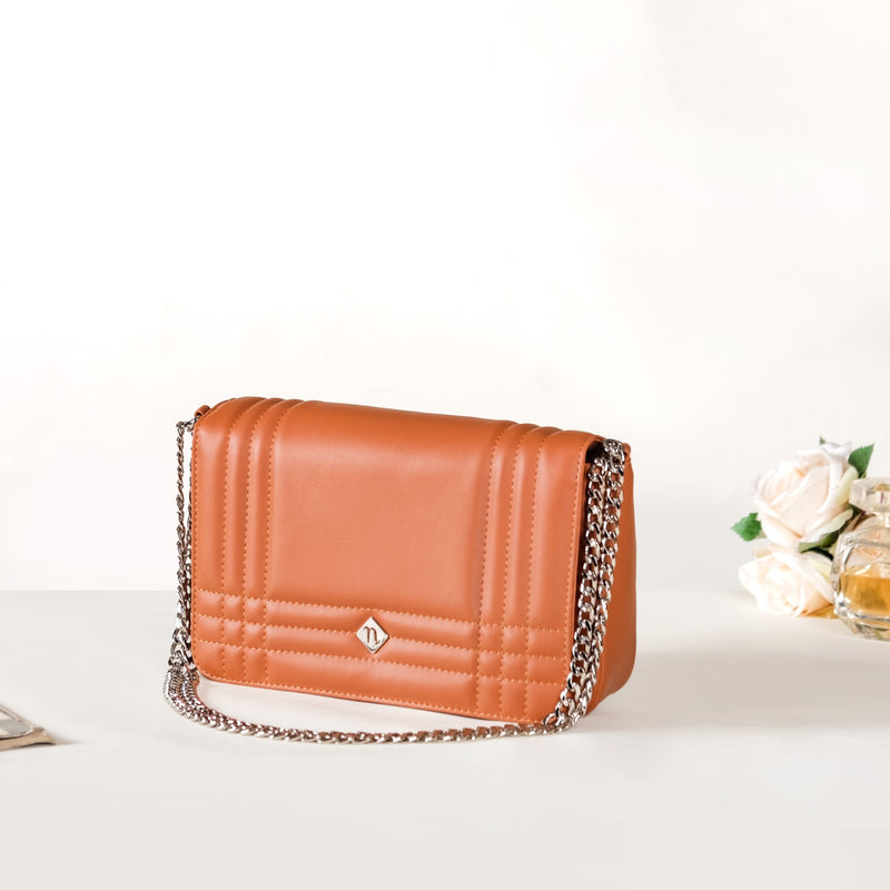 Classic Flap Shoulder Bag With Chain Brown