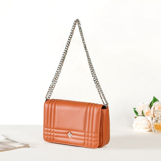 Classic Flap Shoulder Bag With Chain Brown