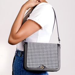 Houndstooth Shoulder Bag For Women Black