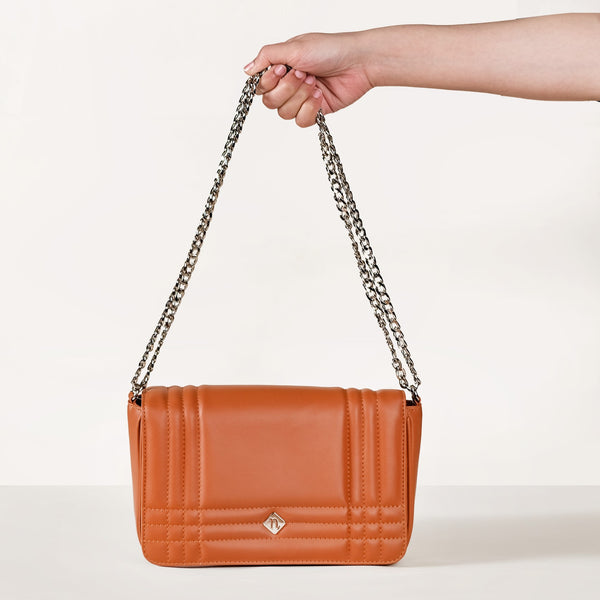Classic Flap Tan Shoulder Bag With Chain