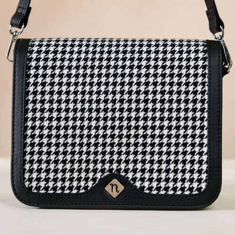 Houndstooth Shoulder Bag For Women Black