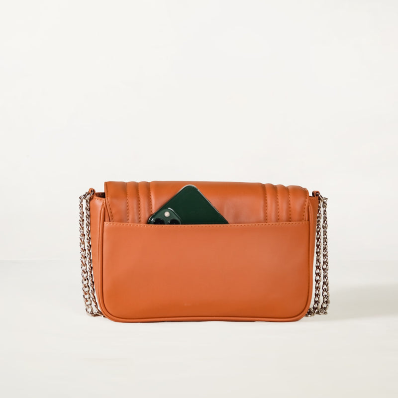 Classic Flap Shoulder Bag With Chain Brown