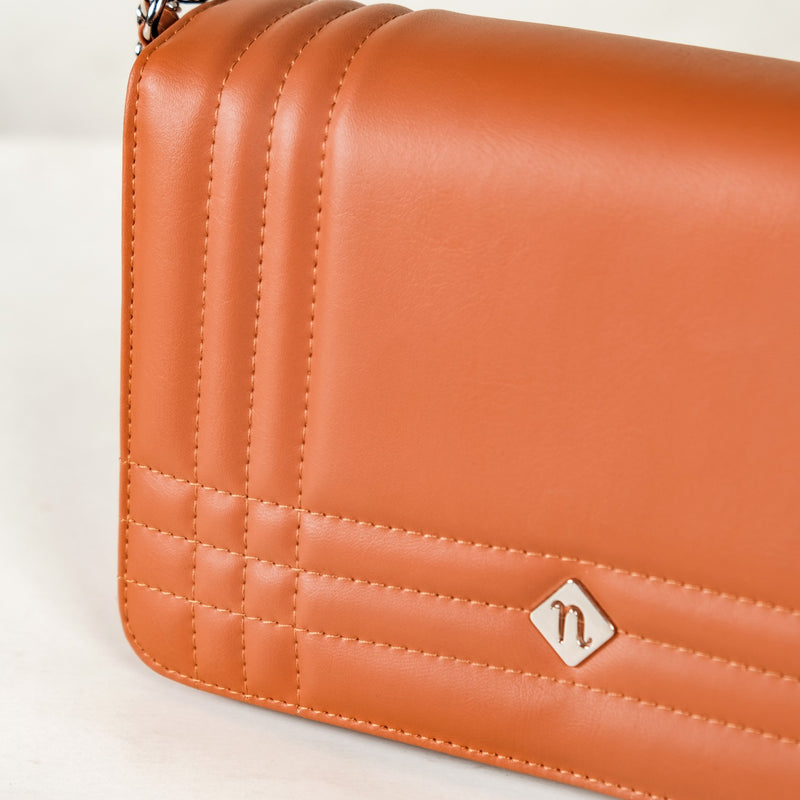 Classic Flap Shoulder Bag With Chain Brown