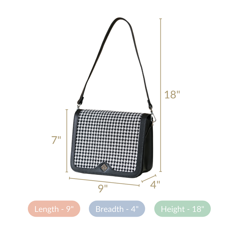 Houndstooth Shoulder Bag For Women Black