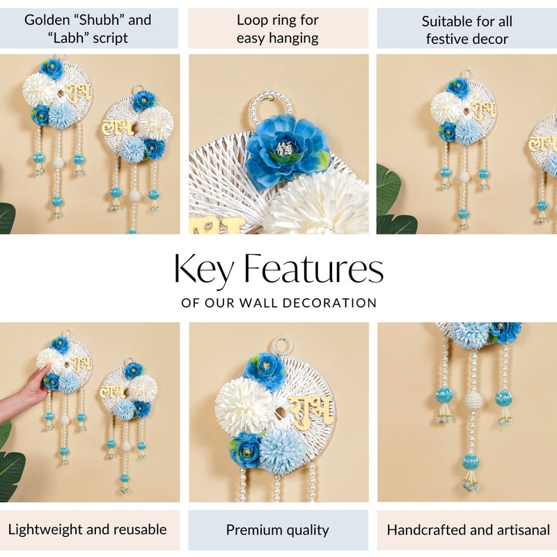 Shubh Labh Door Hanging With Faux Pearls Set Of 2