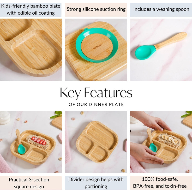 Silicone Suction Wooden Plate For Kids With Spoon