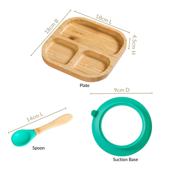Silicone Suction Base Wooden Plate For Kids With Spoon