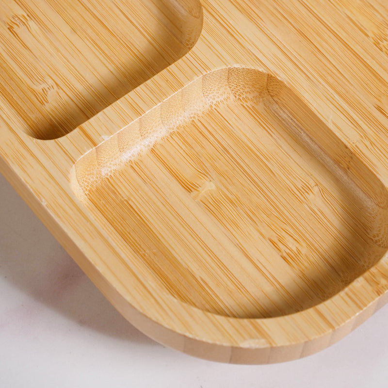 Silicone Suction Wooden Plate For Kids With Spoon