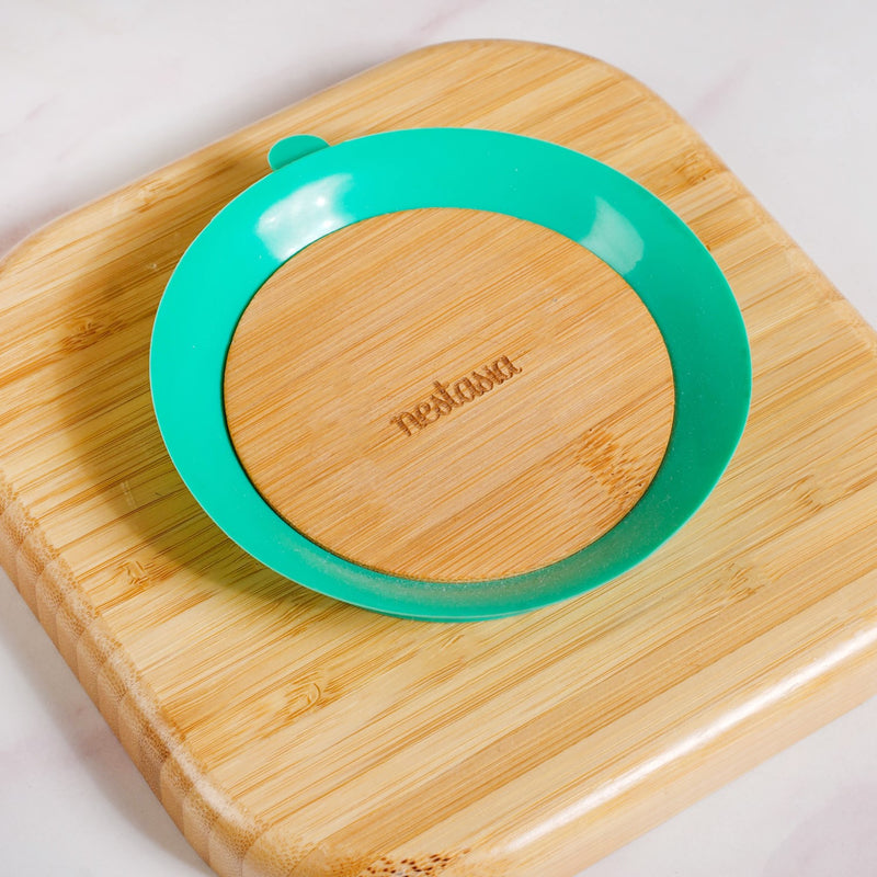 Silicone Suction Wooden Plate For Kids With Spoon