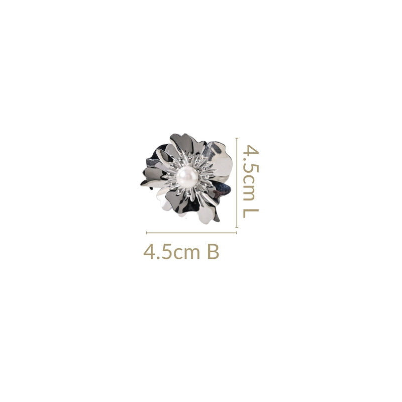 Silver Anemone Flower Pearl Stud Earrings