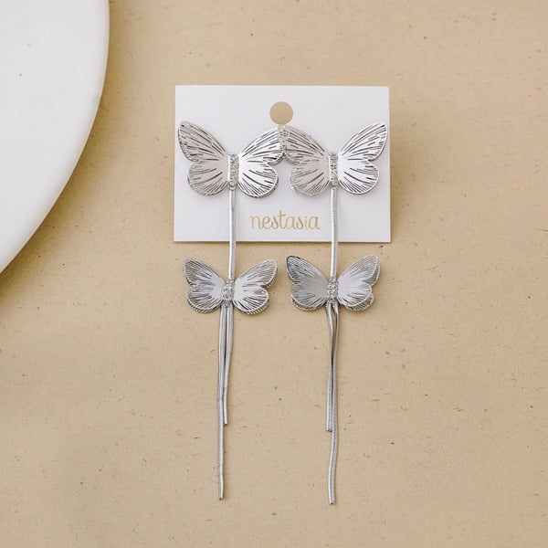 Silver Butterfly Tassel Earrings