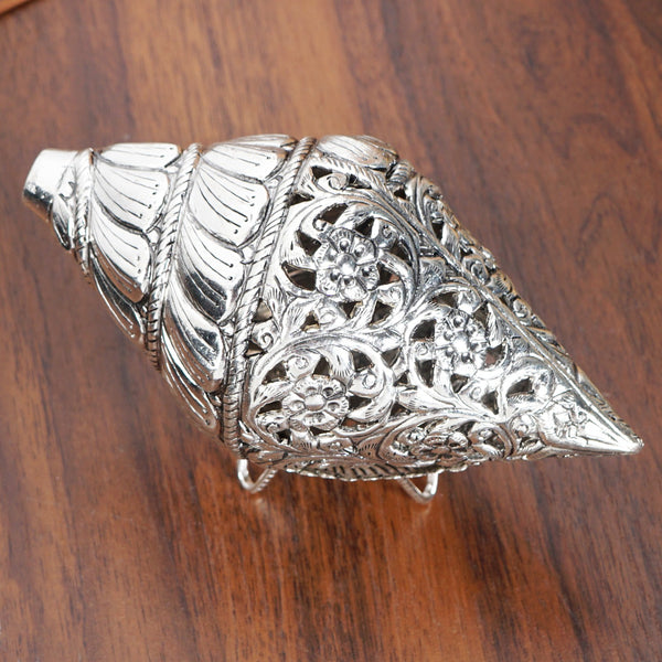 Floral Brass Dakshinavarti Shankh With Stand