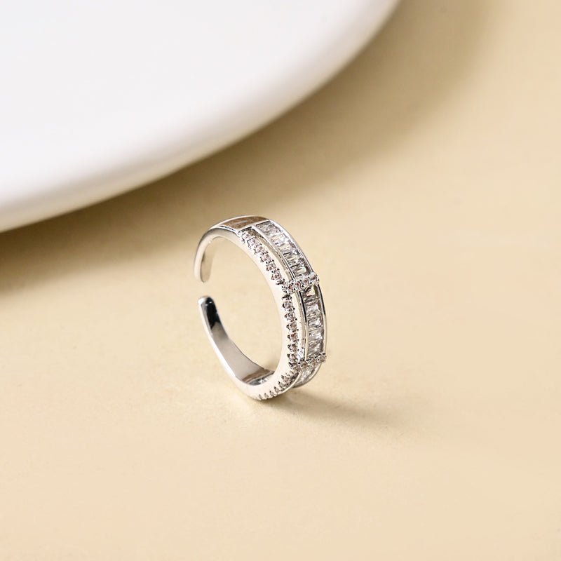 Silver Dual-Strand Stone Ring