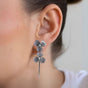 Silver Flower Tassel Stone Earrings