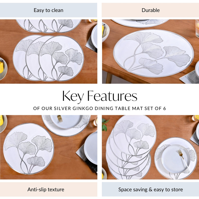 Silver Ginkgo Dining Table Mat Set Of 6