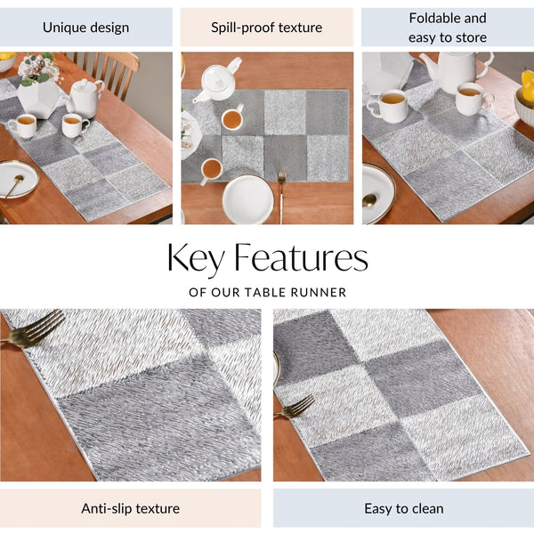 Grid Dining Table Runner Silver Grey 92x35cm