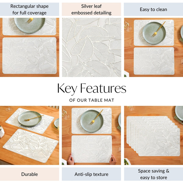 Silver Lining Leaves Dining Table Mat Set Of 6
