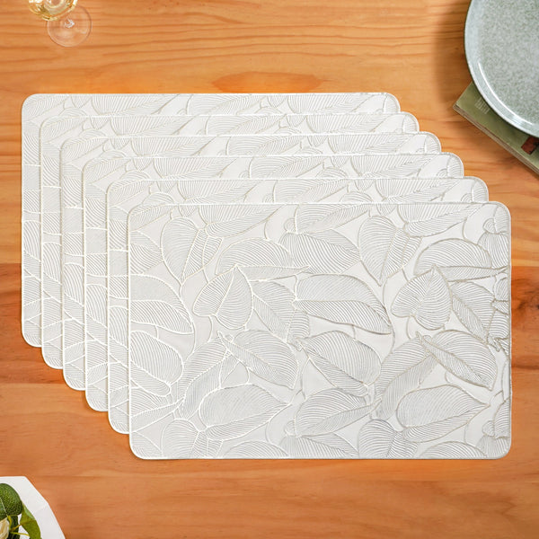 Silver Lining Leaves Dining Table Mat Set Of 6