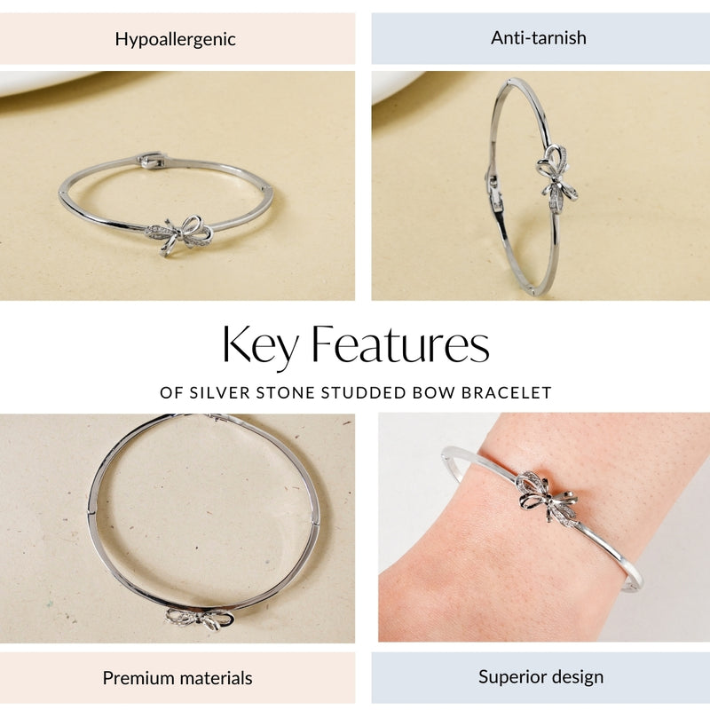 Silver Stone Studded Bow Bracelet