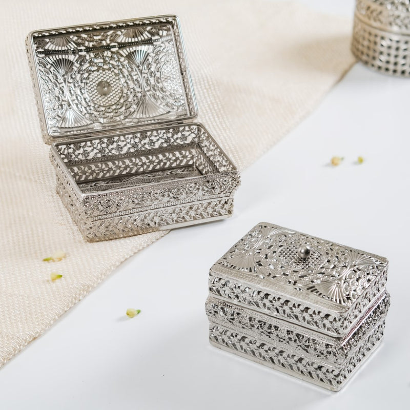 Antique Metal Gift Box Silver Set Of 2- Jewellery box, trinket box, silver box, decorative box, metal box, jewellery organiser