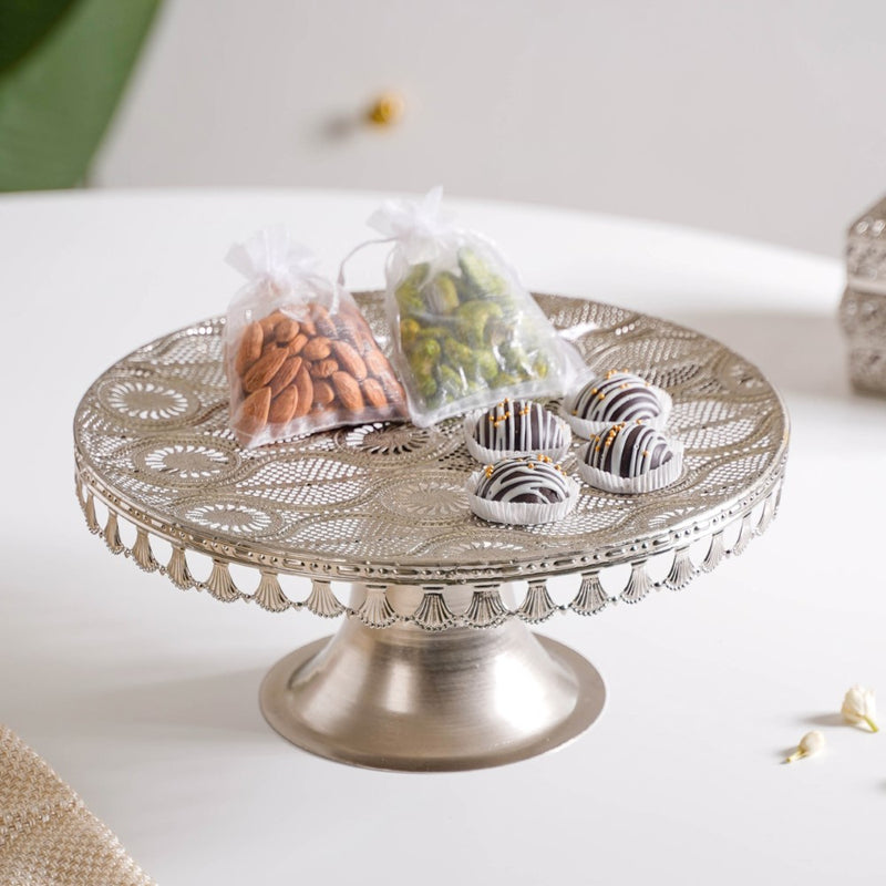 Filigree Metal Cake Stand Silver