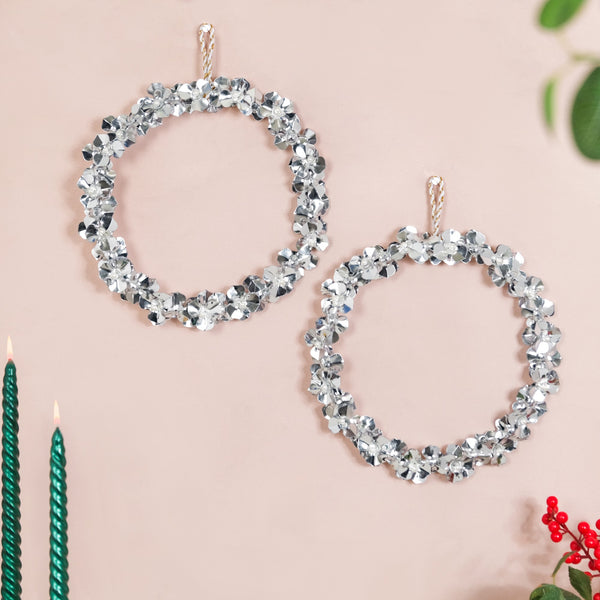 Silver Wreath Wall Decor With Pearls Set Of 2 8 Inch