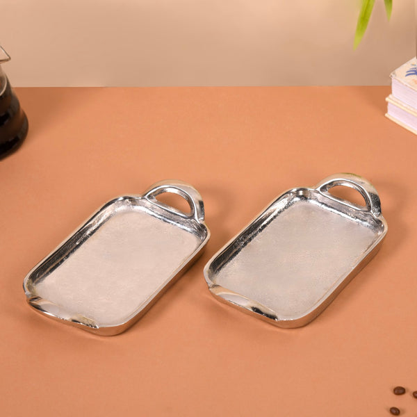 Set Of 2 Festive Silver Tray With Handles