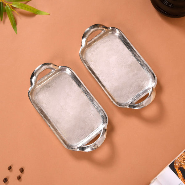 Set Of 2 Festive Silver Tray With Handles