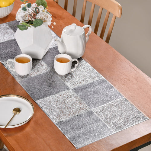 Grid Dining Table Runner Silver Grey 37x14 Inch