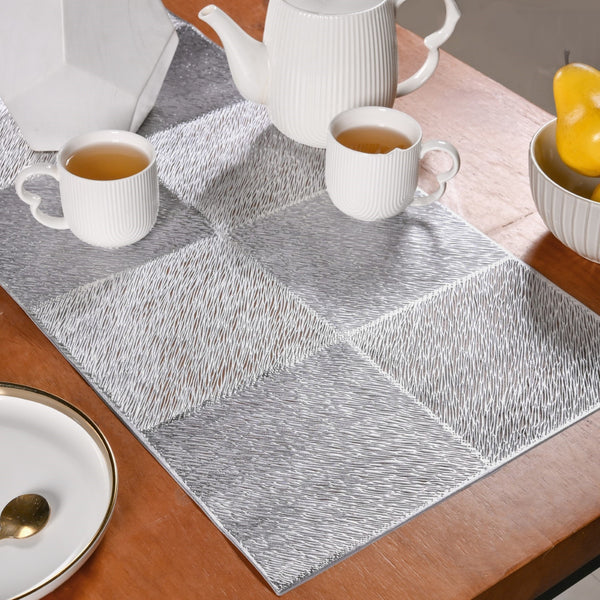 Grid Dining Table Runner Silver Grey 92x35cm