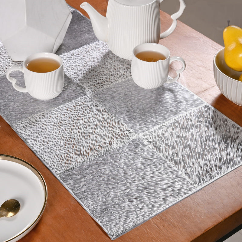 Grid Dining Table Runner Silver Grey 37x14 Inch