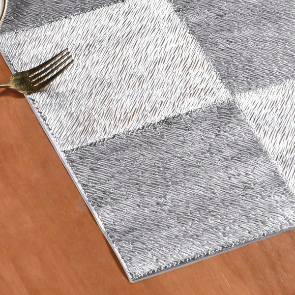 Grid Dining Table Runner Silver Grey 92x35cm