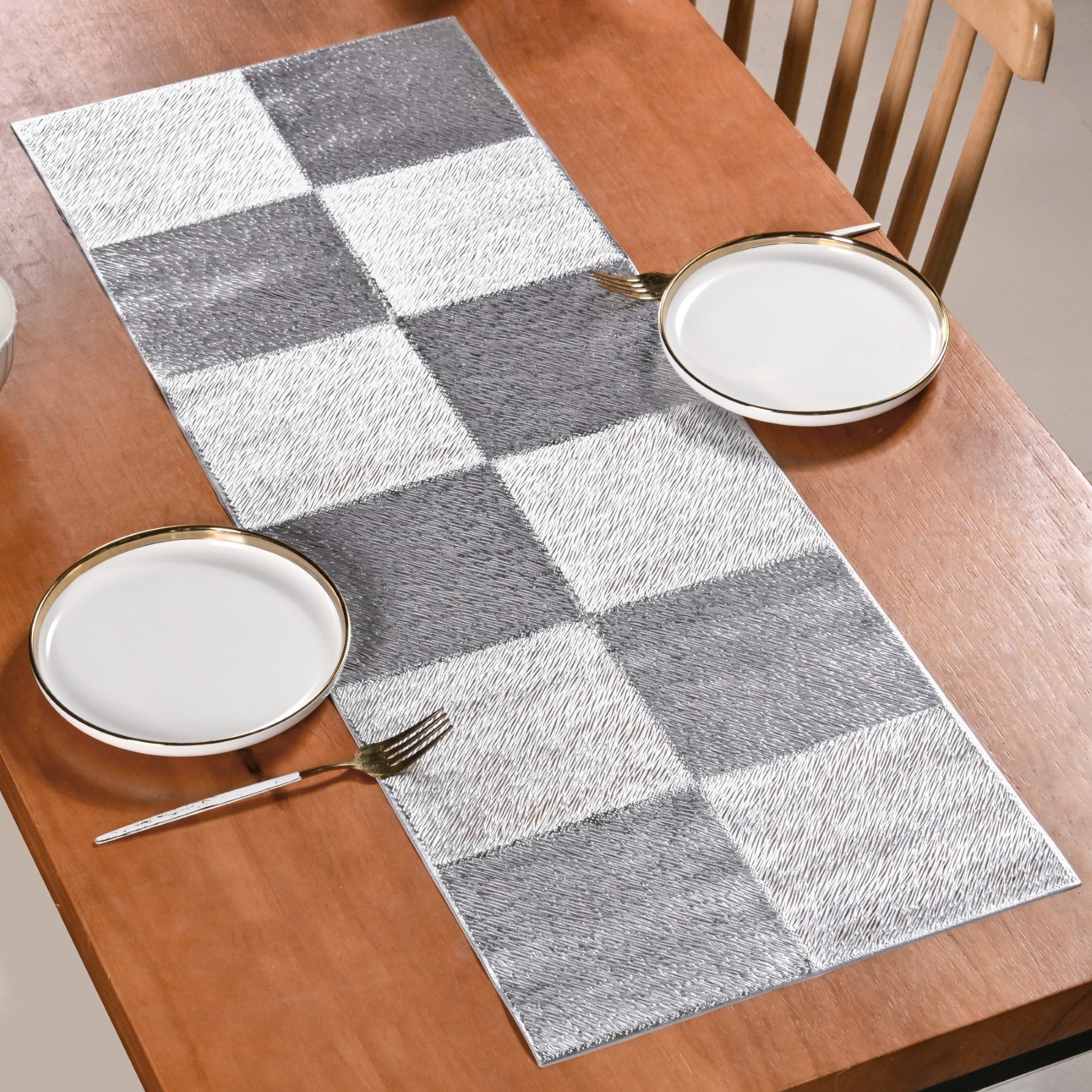 Grid Dining Table Runner Silver Grey 92x35cm1