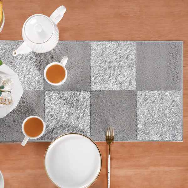 Grid Dining Table Runner Silver Grey 92x35cm