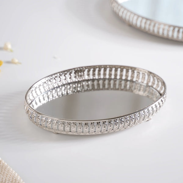 Set Of 3 Oval Metal Tray Silver