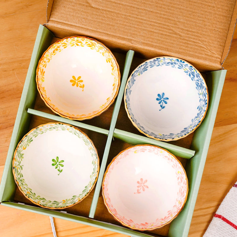 Simply Floral Ceramic Bowl Set Of 4 300ml