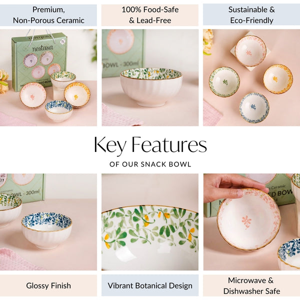 Simply Floral Ceramic Bowl Set Of 4 300ml