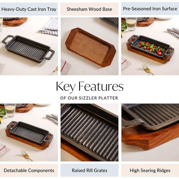 Sizzler Hotplate Grill With Wooden Tray