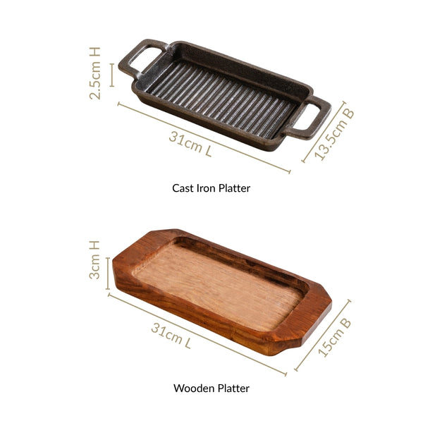 Sizzler Hotplate Grill With Wooden Tray
