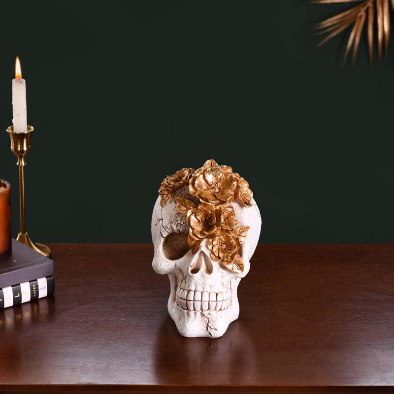 Macabre Skull And Flowers Showpiece For Home Decor