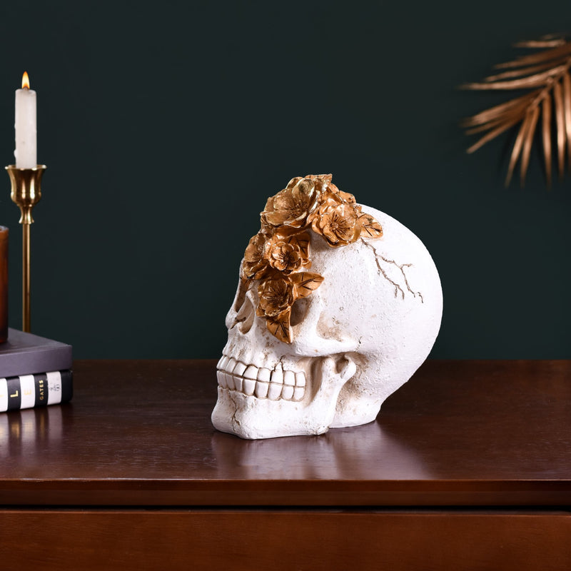 Macabre Skull And Flowers Showpiece For Home Decor