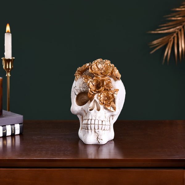Macabre Skull And Flowers Showpiece For Home Decor