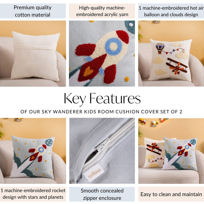 Sky Wanderer Kids Room Cushion Cover Set Of 2 40x40cm