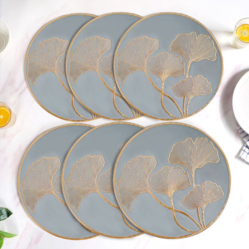 Slate Grey Ginkgo Placemats Set Of 6
