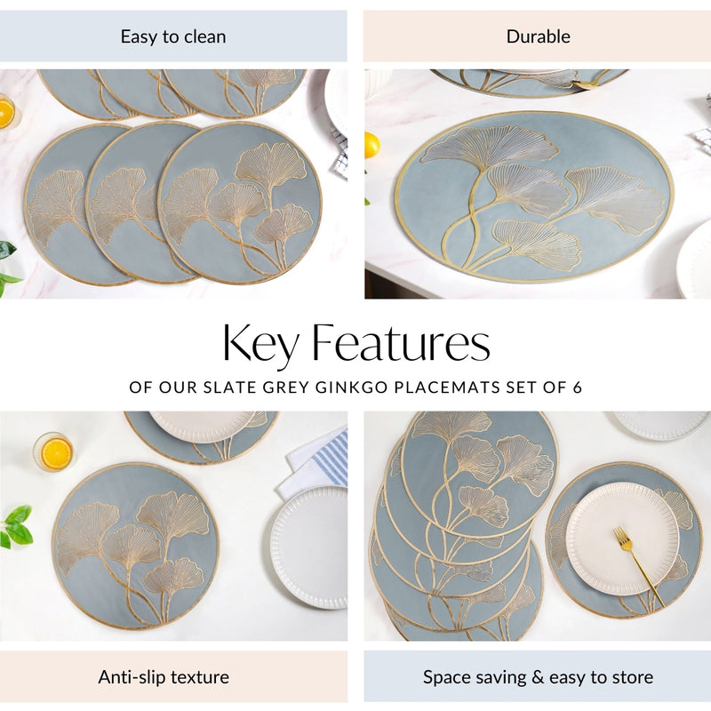Slate Grey Ginkgo Placemats Set Of 6