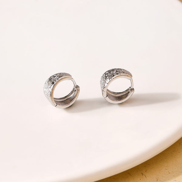 Sleek Textured Silver Hoop Earrings